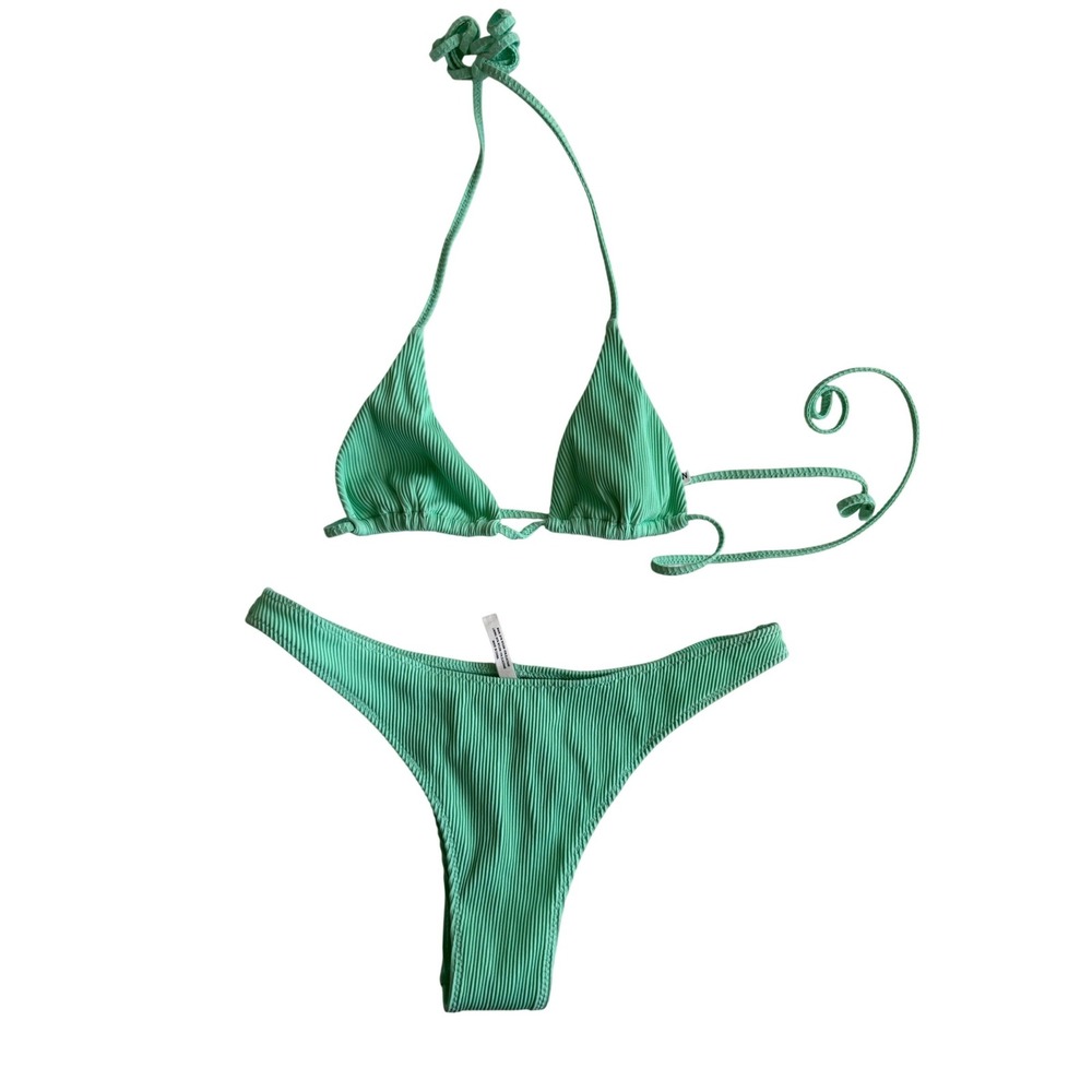 White Fox Swim Green Golden Hour Bikini Top / Cheeky Bottoms Bikini Set Size S
